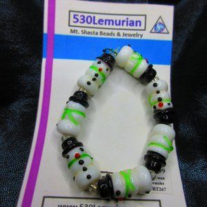 Snowman Glass 7" Stretchy Bracelet Jewelry